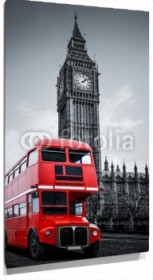 Lienzo Autobus rojo delante de big ben en blanco y negro